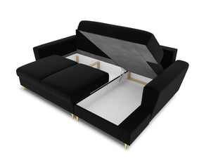 Cosmopolitan Design - Divano convertibile angolare destro con contenitore "Kyoto" 4 posti in velluto nero 