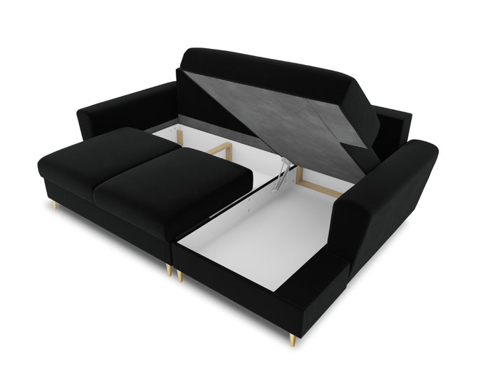 Cosmopolitan Design - Divano convertibile angolare destro con contenitore "Kyoto" 4 posti in velluto nero 