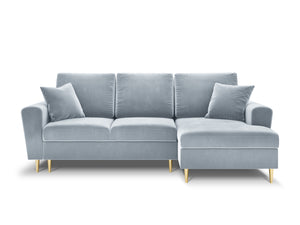 Cosmopolitan Design - Divano convertibile angolare destro con contenitore "Kyoto" 4 posti in velluto azzurro 