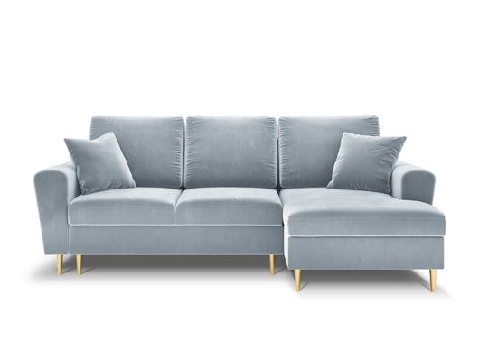 Cosmopolitan Design - Divano convertibile angolare destro con contenitore "Kyoto" 4 posti in velluto azzurro 