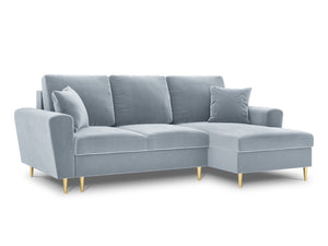 Cosmopolitan Design - Divano convertibile angolare destro con contenitore "Kyoto" 4 posti in velluto azzurro 