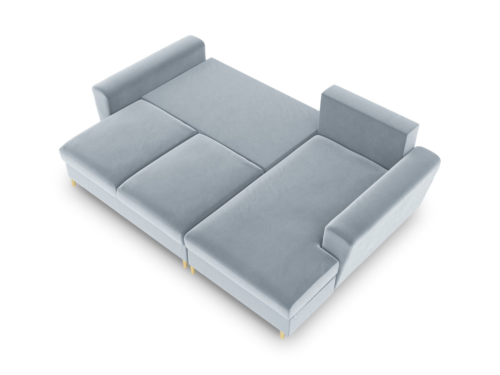 Cosmopolitan Design - Divano convertibile angolare destro con contenitore "Kyoto" 4 posti in velluto azzurro 