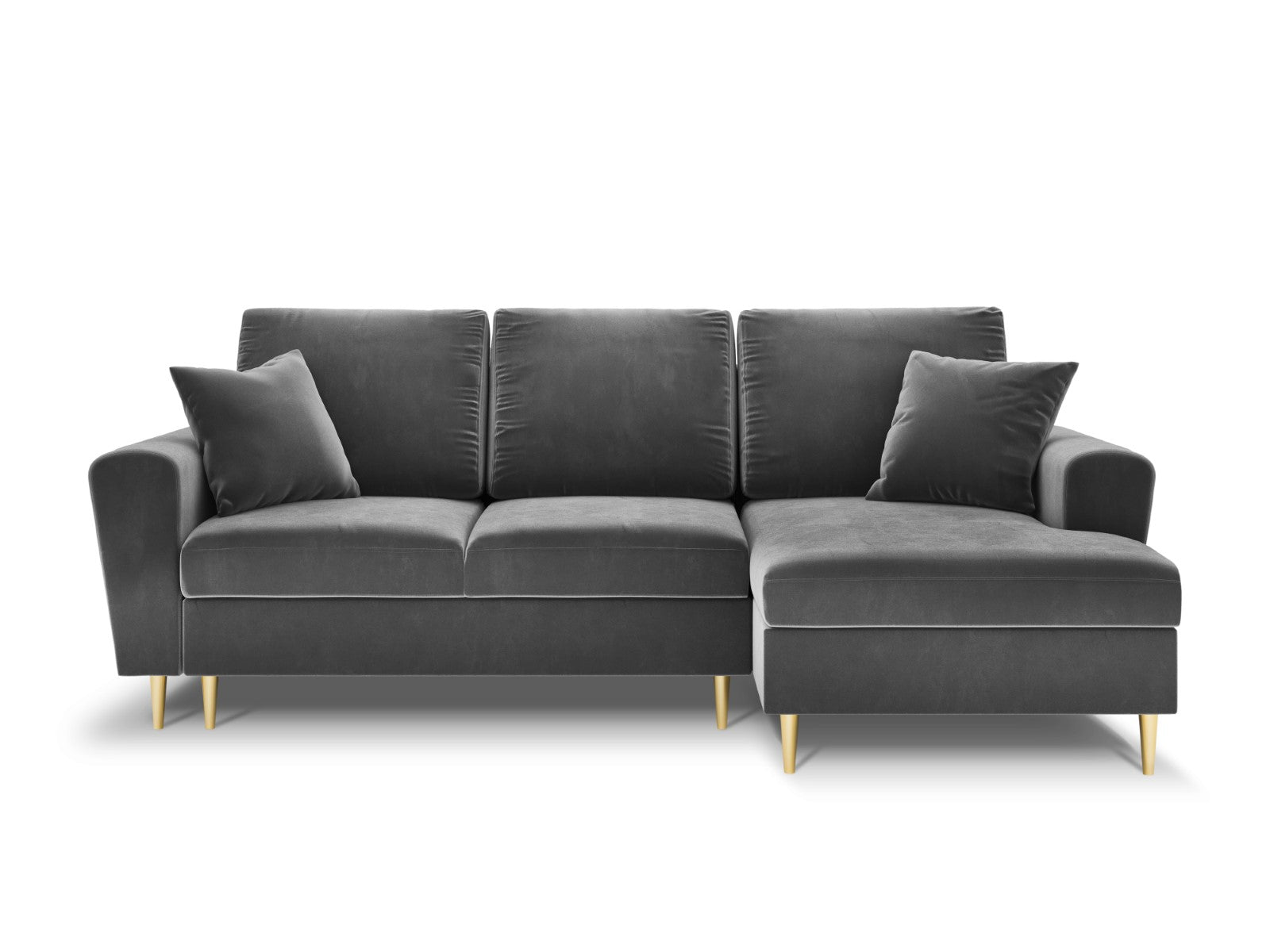 Cosmopolitan Design - Divano convertibile angolare destro con contenitore "Kyoto" 4 posti in velluto grigio chiaro 