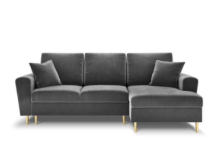 Cosmopolitan Design - Divano convertibile angolare destro con contenitore "Kyoto" 4 posti in velluto grigio chiaro 