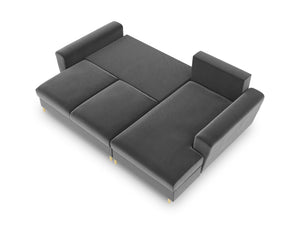 Cosmopolitan Design - Divano convertibile angolare destro con contenitore "Kyoto" 4 posti in velluto grigio chiaro 
