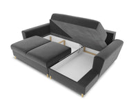 Cosmopolitan Design - Divano convertibile angolare destro con contenitore "Kyoto" 4 posti in velluto grigio chiaro 