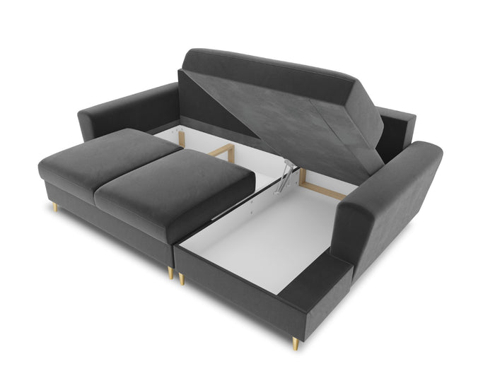 Cosmopolitan Design - Divano convertibile angolare destro con contenitore "Kyoto" 4 posti in velluto grigio chiaro 