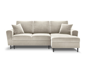 Cosmopolitan Design - Divano convertibile angolare destro con contenitore "Kyoto" 4 posti in velluto beige chiaro 