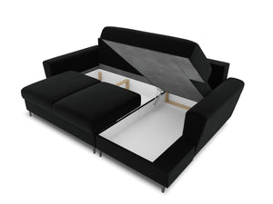 Cosmopolitan Design - Divano convertibile angolare destro con contenitore "Kyoto" 4 posti in velluto nero 