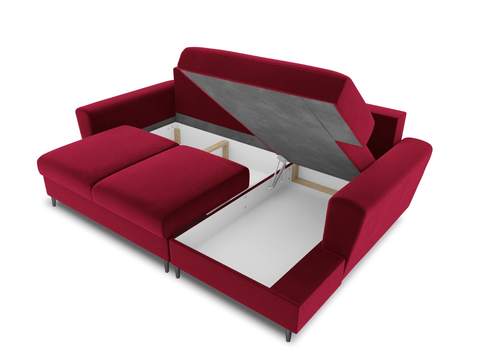Cosmopolitan Design - Divano convertibile angolare destro con contenitore "Kyoto" 4 posti in velluto rosso 