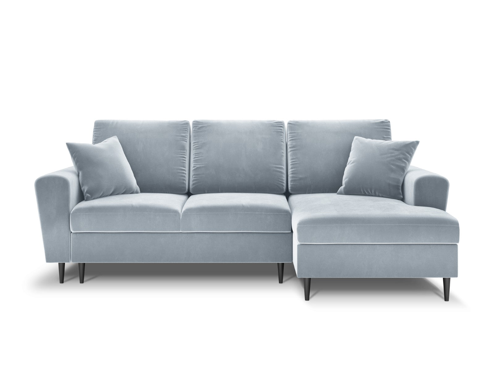 Cosmopolitan Design - Divano convertibile angolare destro con contenitore "Kyoto" 4 posti in velluto azzurro 