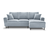 Cosmopolitan Design - Divano convertibile angolare destro con contenitore "Kyoto" 4 posti in velluto azzurro 