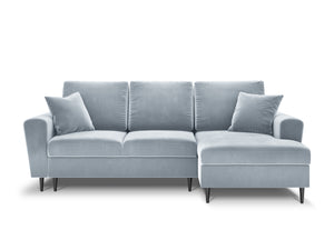 Cosmopolitan Design - Divano convertibile angolare destro con contenitore "Kyoto" 4 posti in velluto azzurro 
