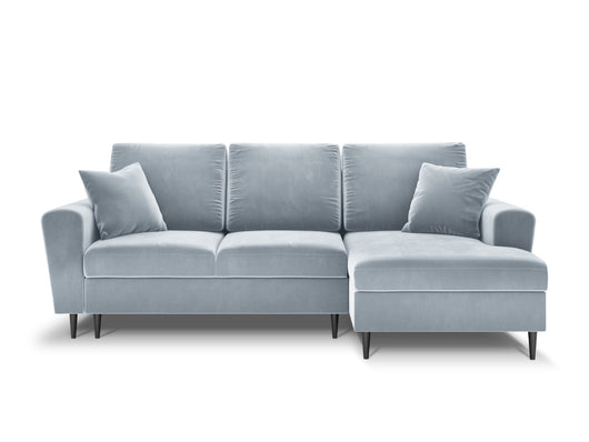 Cosmopolitan Design - Divano convertibile angolare destro con contenitore "Kyoto" 4 posti in velluto azzurro 
