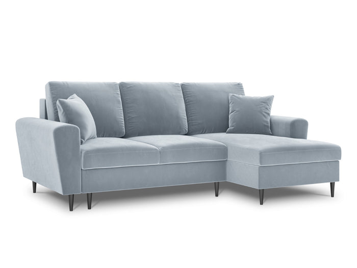Cosmopolitan Design - Divano convertibile angolare destro con contenitore "Kyoto" 4 posti in velluto azzurro 