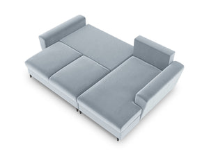 Cosmopolitan Design - Divano convertibile angolare destro con contenitore "Kyoto" 4 posti in velluto azzurro 