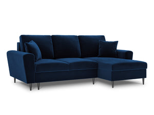 Cosmopolitan Design - Divano convertibile angolare destro con contenitore "Kyoto" 4 posti in velluto blu reale 