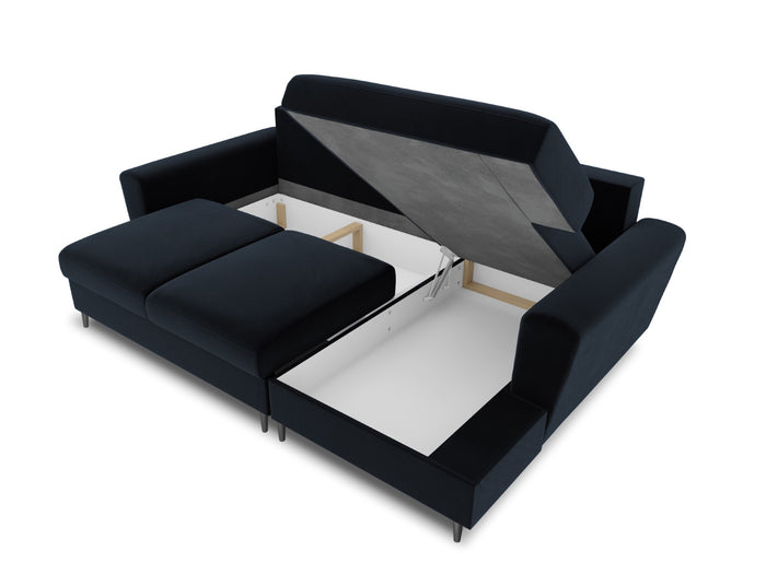 Cosmopolitan Design - Divano convertibile angolare destro con contenitore "Kyoto" 4 posti in velluto blu scuro 