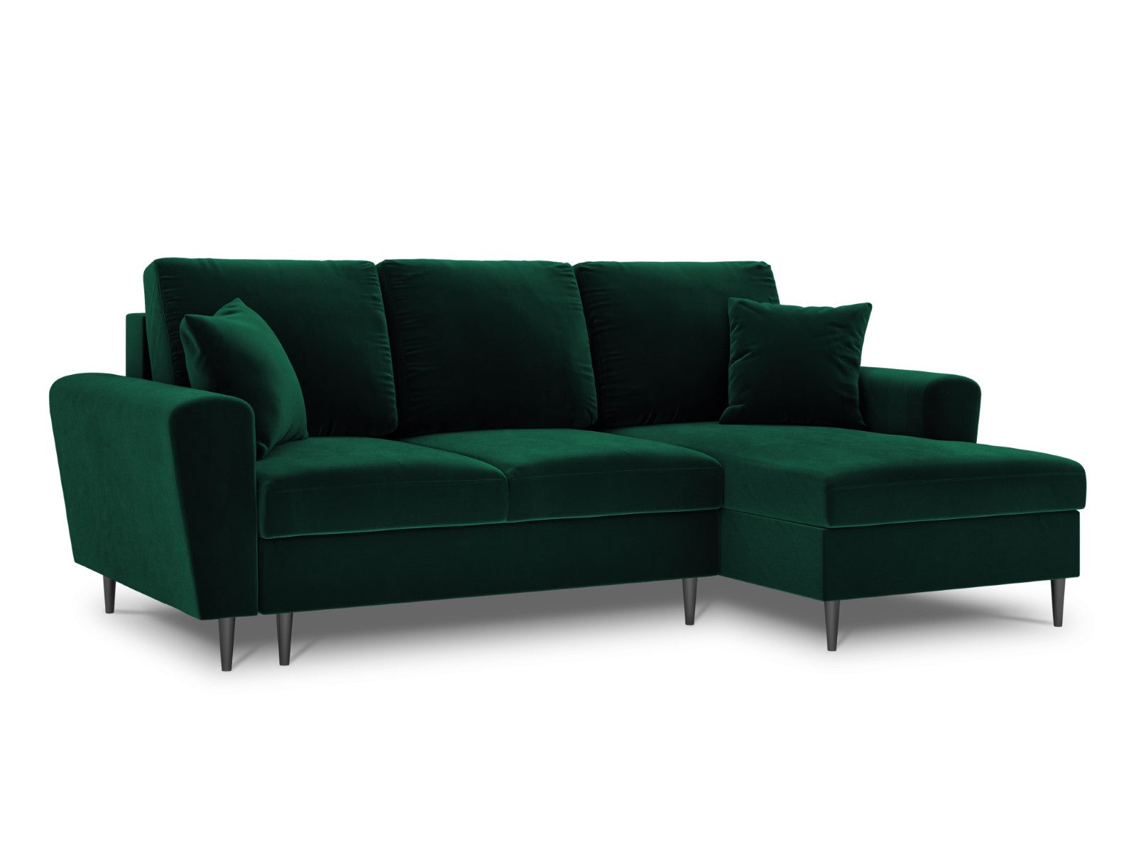 Cosmopolitan Design - Divano convertibile angolare destro con contenitore "Kyoto" 4 posti in velluto verde bottiglia 