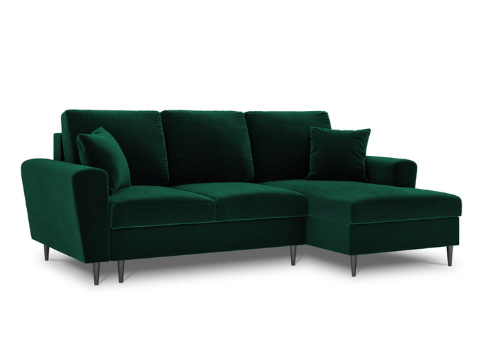 Cosmopolitan Design - Divano convertibile angolare destro con contenitore "Kyoto" 4 posti in velluto verde bottiglia 