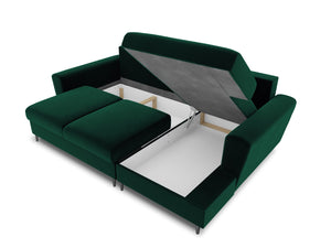 Cosmopolitan Design - Divano convertibile angolare destro con contenitore "Kyoto" 4 posti in velluto verde bottiglia 