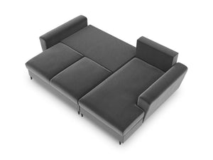 Cosmopolitan Design - Divano convertibile angolare destro con contenitore "Kyoto" 4 posti in velluto grigio chiaro 