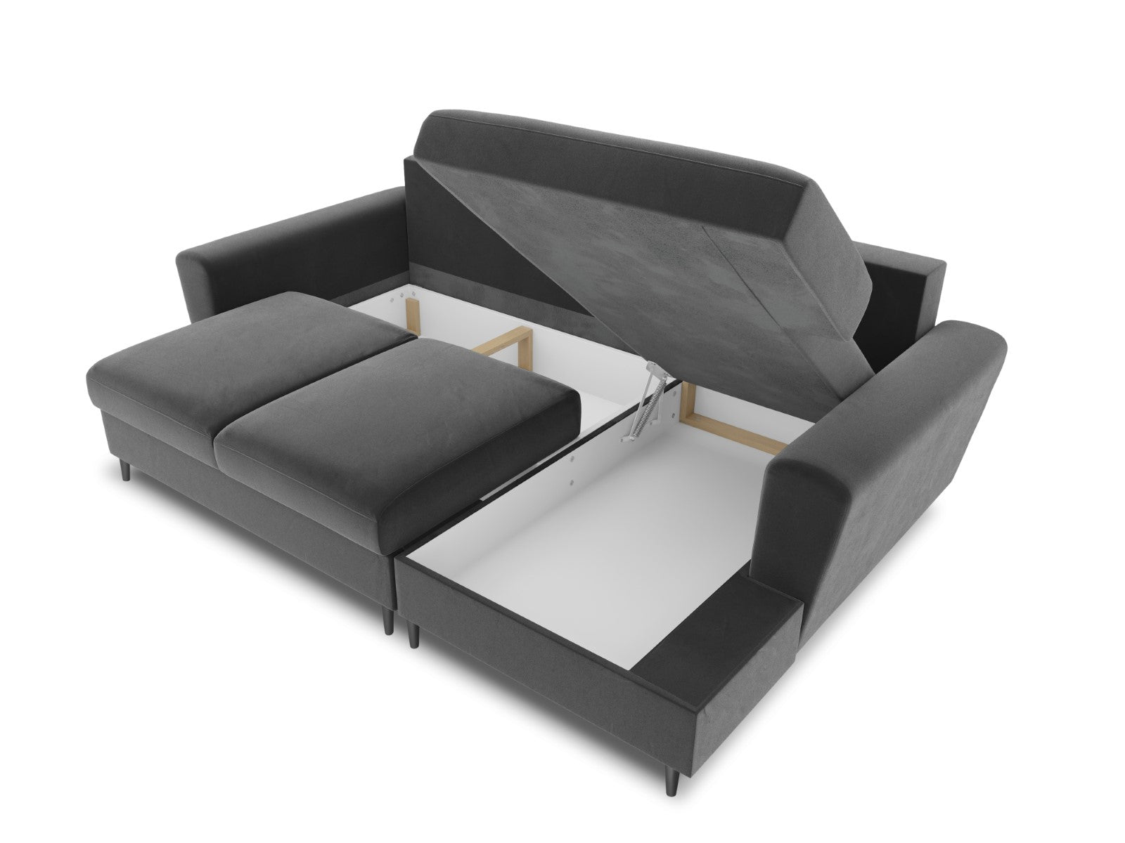 Cosmopolitan Design - Divano convertibile angolare destro con contenitore "Kyoto" 4 posti in velluto grigio chiaro 