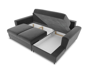 Cosmopolitan Design - Divano convertibile angolare destro con contenitore "Kyoto" 4 posti in velluto grigio chiaro 
