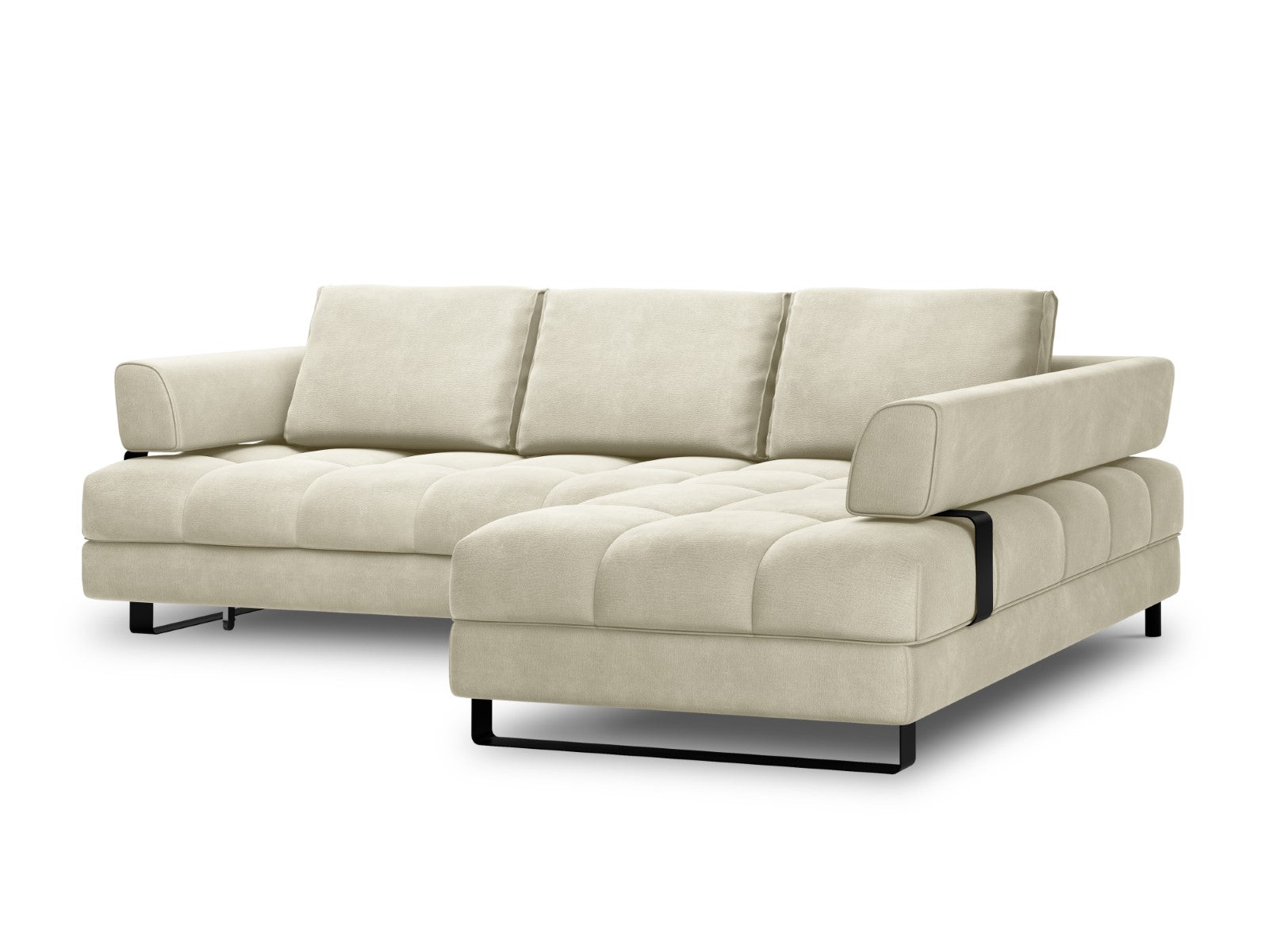 Cosmopolitan Design - Divano convertibile angolare destro con contenitore "Clinton" 5 posti in velluto beige chiaro 