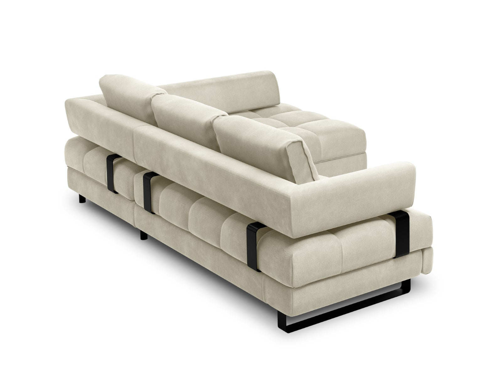 Cosmopolitan Design - Divano convertibile angolare destro con contenitore "Clinton" 5 posti in velluto beige chiaro 