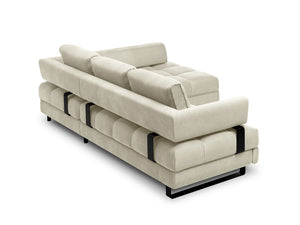 Cosmopolitan Design - Divano convertibile angolare destro con contenitore "Clinton" 5 posti in velluto beige chiaro 