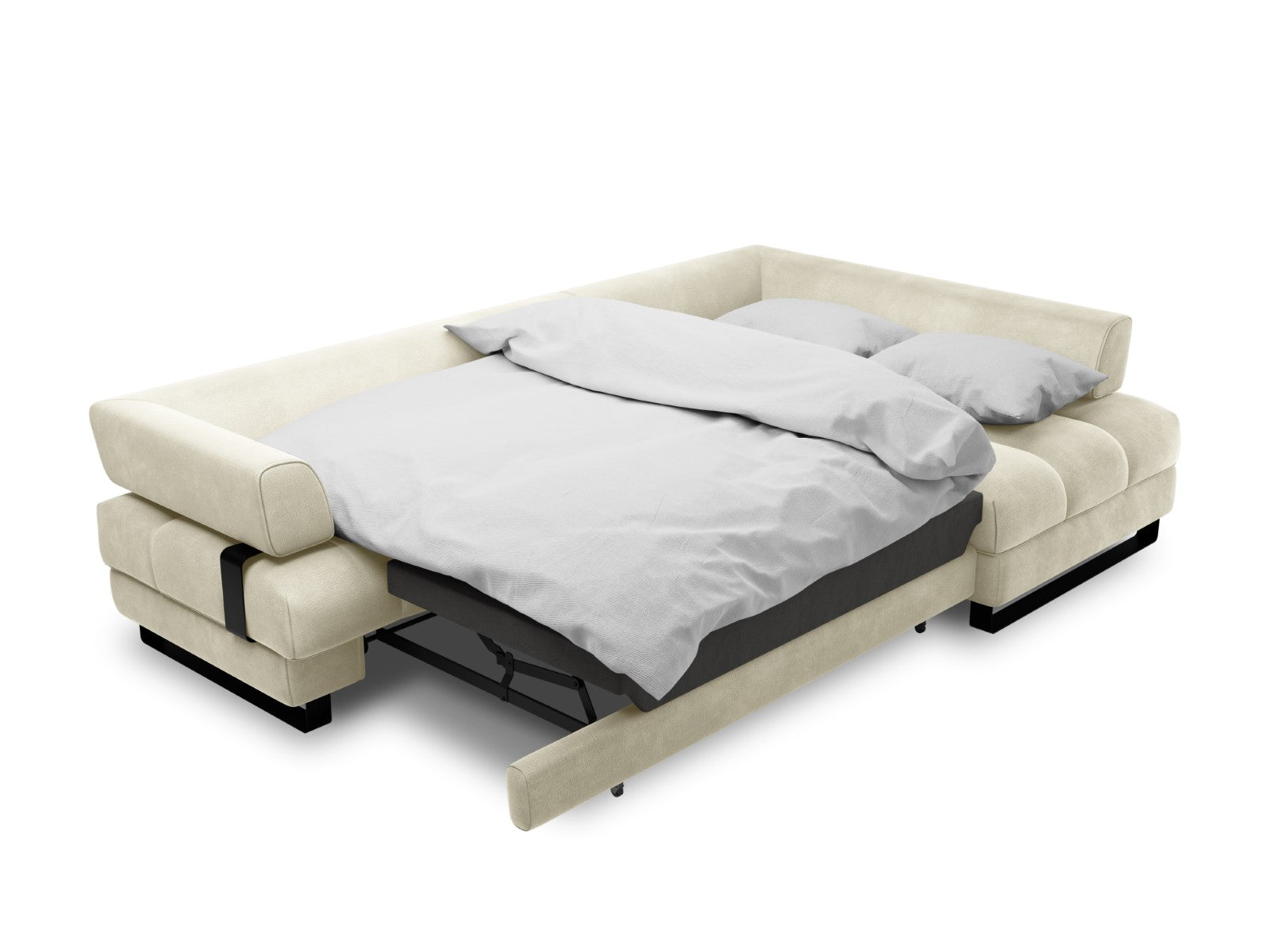 Cosmopolitan Design - Divano convertibile angolare destro con contenitore "Clinton" 5 posti in velluto beige chiaro 