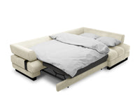 Cosmopolitan Design - Divano convertibile angolare destro con contenitore "Clinton" 5 posti in velluto beige chiaro 