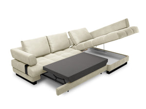 Cosmopolitan Design - Divano convertibile angolare destro con contenitore "Clinton" 5 posti in velluto beige chiaro 