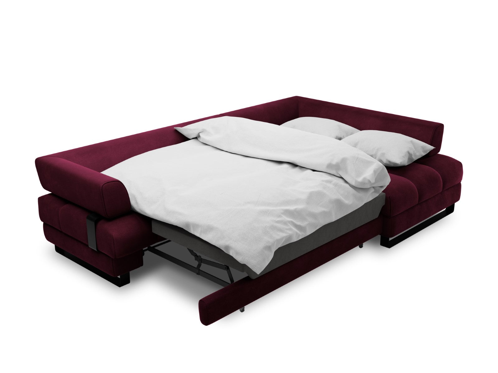 Cosmopolitan Design - Divano convertibile angolare destro con contenitore "Clinton" 5 posti in velluto rosso scuro 