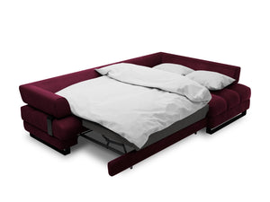Cosmopolitan Design - Divano convertibile angolare destro con contenitore "Clinton" 5 posti in velluto rosso scuro 