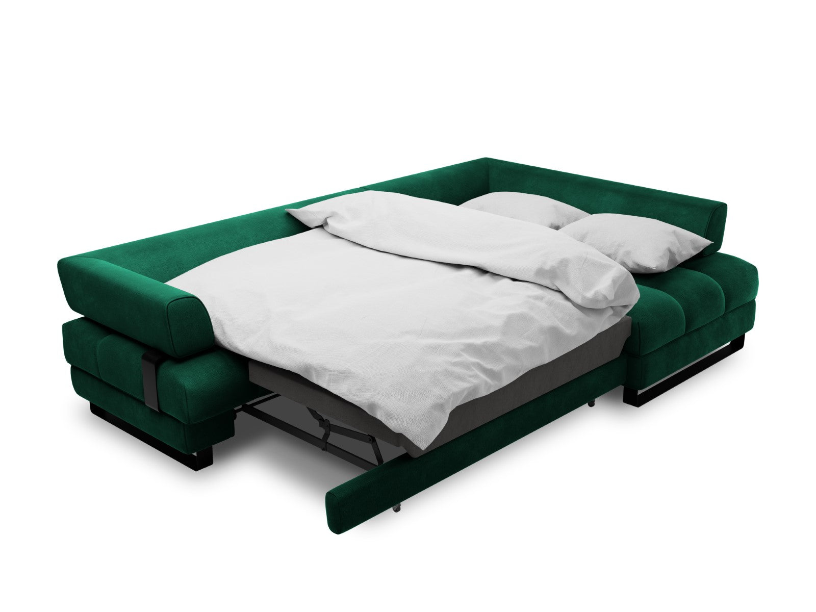 Cosmopolitan Design - Divano convertibile angolare destro con contenitore "Clinton" 5 posti in velluto verde bottiglia 
