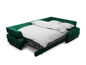 Cosmopolitan Design - Divano convertibile angolare destro con contenitore "Clinton" 5 posti in velluto verde bottiglia 