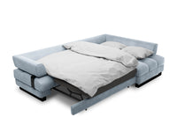 Cosmopolitan Design - Divano convertibile angolare destro con contenitore "Clinton" 5 posti in velluto azzurro 