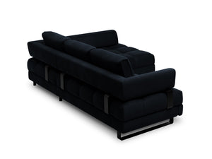 Cosmopolitan Design - Divano convertibile angolare destro con contenitore "Clinton" 5 posti in velluto blu scuro 