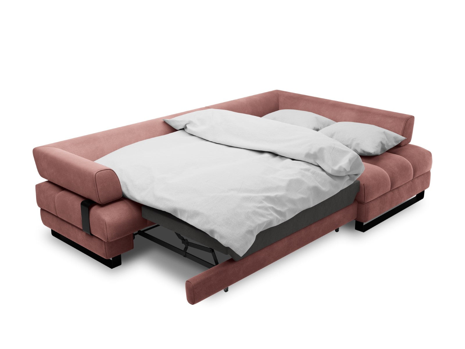 Cosmopolitan Design - Divano convertibile angolare destro con contenitore "Clinton" 5 posti in velluto rosa 