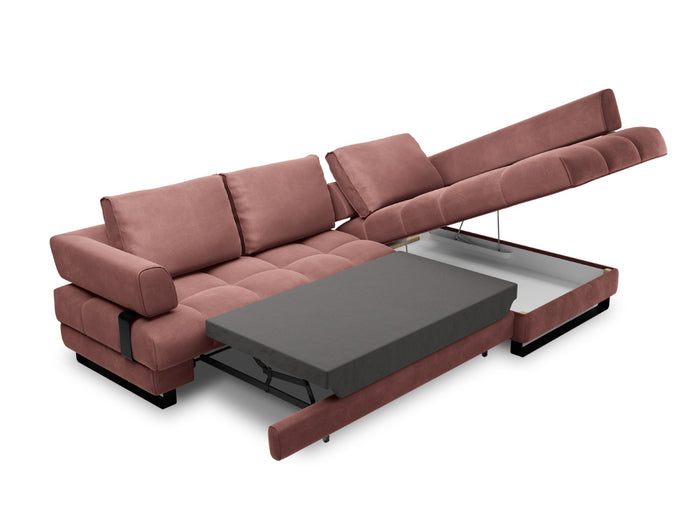 Cosmopolitan Design - Divano convertibile angolare destro con contenitore "Clinton" 5 posti in velluto rosa 