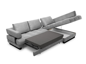 Cosmopolitan Design - Divano convertibile angolare destro con contenitore "Clinton" 5 posti in velluto grigio chiaro 