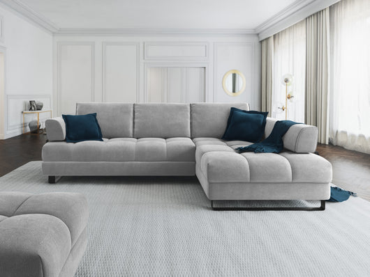 Cosmopolitan Design - Divano convertibile angolare destro con contenitore "Clinton" 5 posti in velluto grigio chiaro 