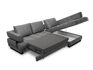 Cosmopolitan Design - Divano convertibile angolare destro con contenitore "Clinton" 5 posti in velluto grigio scuro 