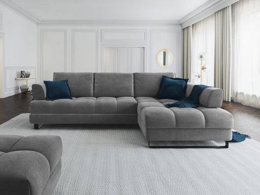 Cosmopolitan Design - Divano convertibile angolare destro con contenitore "Clinton" 5 posti in velluto grigio scuro 