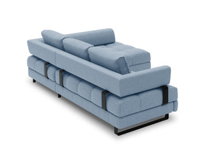Cosmopolitan Design - Divano convertibile angolare destro con contenitore "Clinton" 5 posti in tessuto strutturato blu 