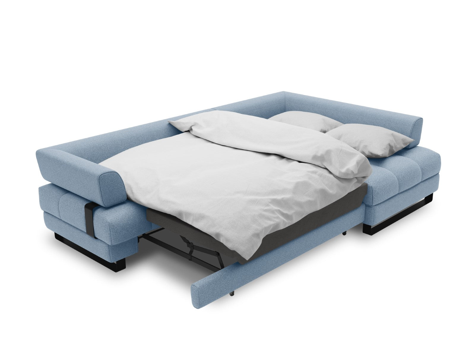 Cosmopolitan Design - Divano convertibile angolare destro con contenitore "Clinton" 5 posti in tessuto strutturato blu 