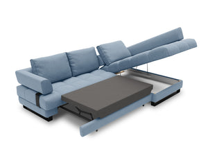 Cosmopolitan Design - Divano convertibile angolare destro con contenitore "Clinton" 5 posti in tessuto strutturato blu 