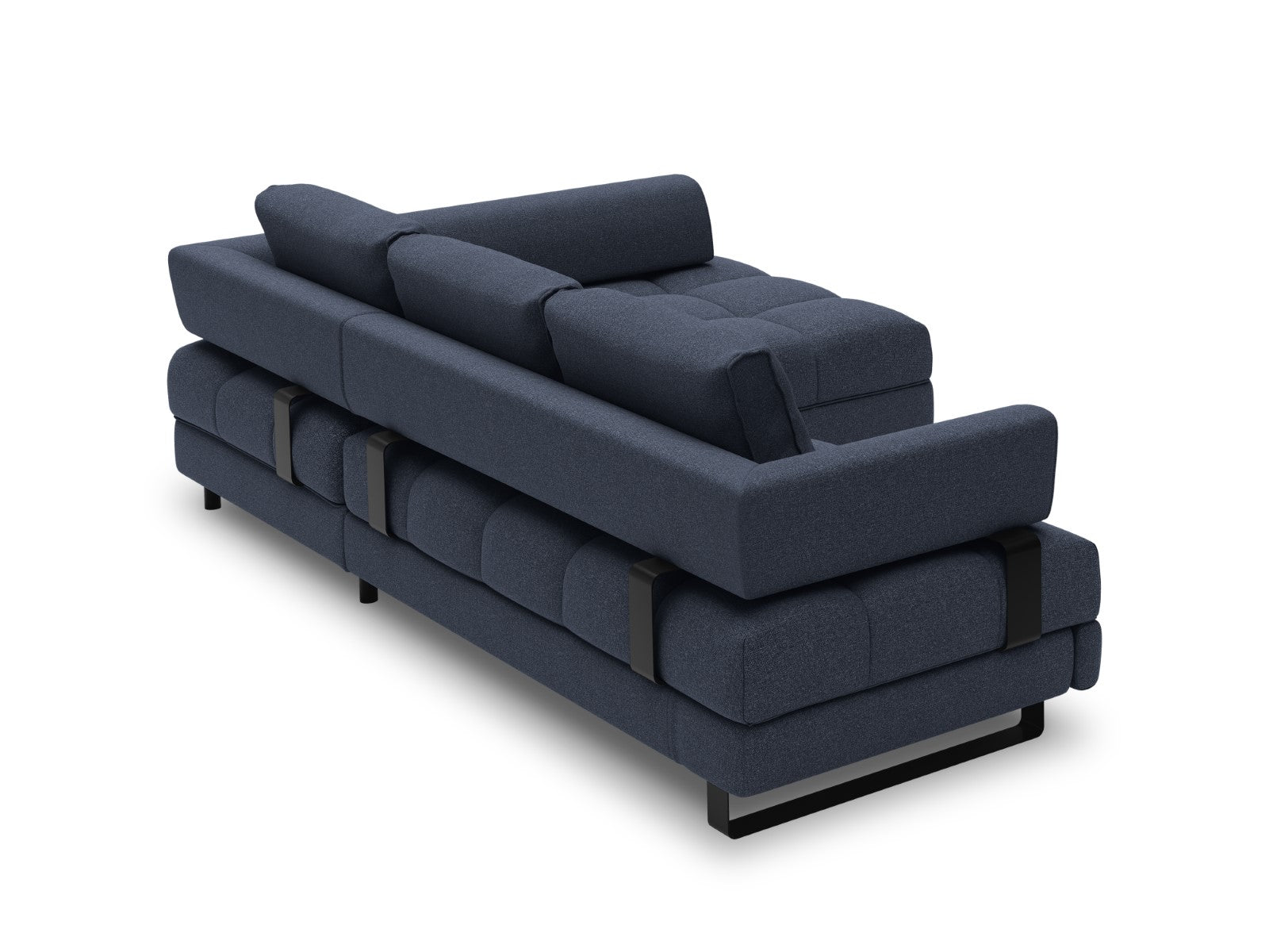 Cosmopolitan Design - Divano convertibile angolare destro con box "Clinton" 5 posti in tessuto strutturato blu scuro 